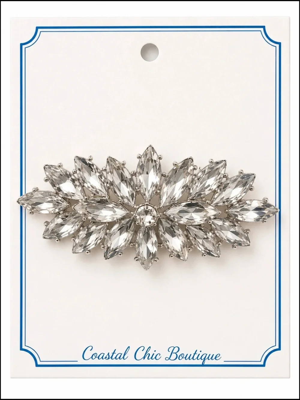 Crystal Marquise Floral Brooch - Clear/Silver